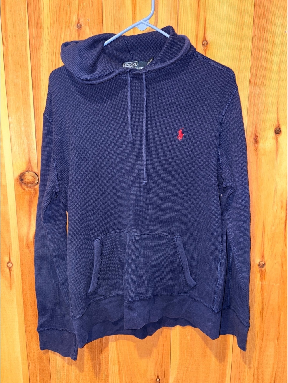 Vintage Polo Ralph Lauren navy waffle knit hoodie - Men’s Large